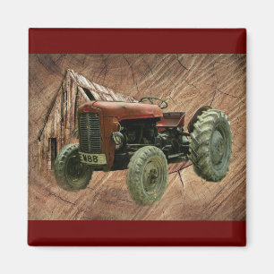 Vintage Red Tractor Rustic Barn Shed Magnet