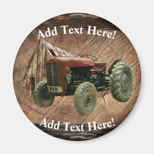 Vintage Red Tractor Rustic Barn Shed Magnet (Front)