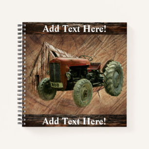 Vintage Red Tractor Rustic Barn Shed Notebook