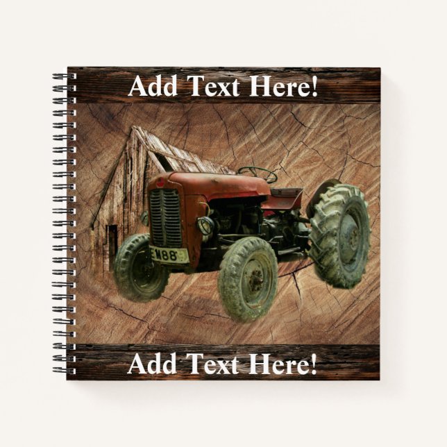 Vintage Red Tractor Rustic Barn Shed Notebook (Front)
