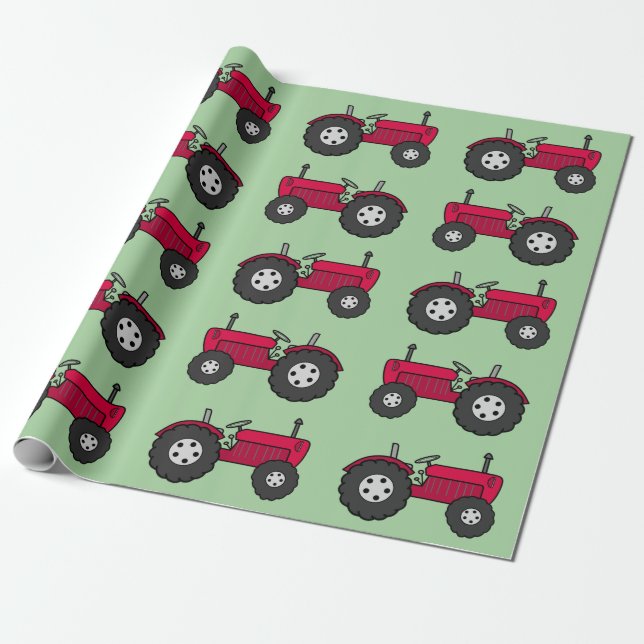 Vintage Red Tractor Wrapping Paper (Unrolled)