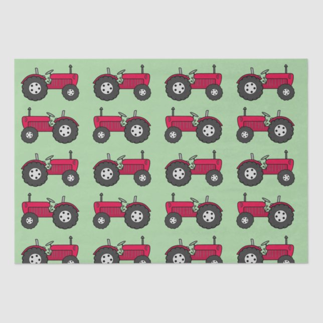 Vintage Red Tractor Wrapping Paper (Front)