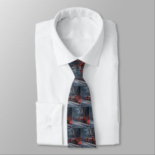 Vintage Red Train In Winter Tie