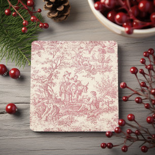 Vintage red tree toile de jouy printed stone coaster