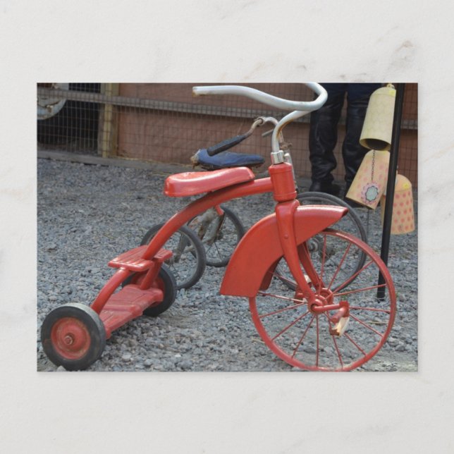 Vintage Red Tricycle Bike Lets Ride Postcard (Front)