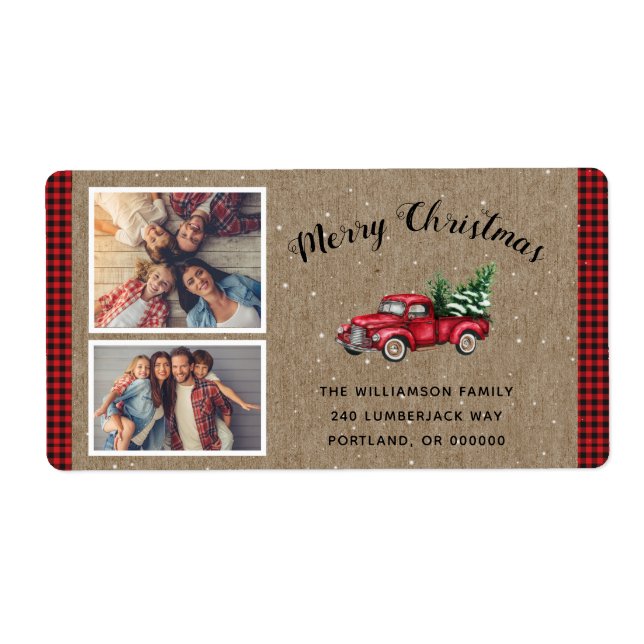 Vintage Red Truck 2 Photo Christmas Shipping  (Front)