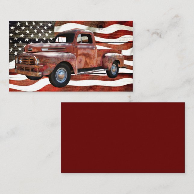Vintage Red Truck American Flag Business Card (Front/Back)