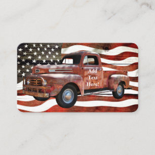 Vintage Red Truck American Flag Business Card