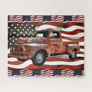 Vintage Red Truck American Flag Jigsaw Puzzle