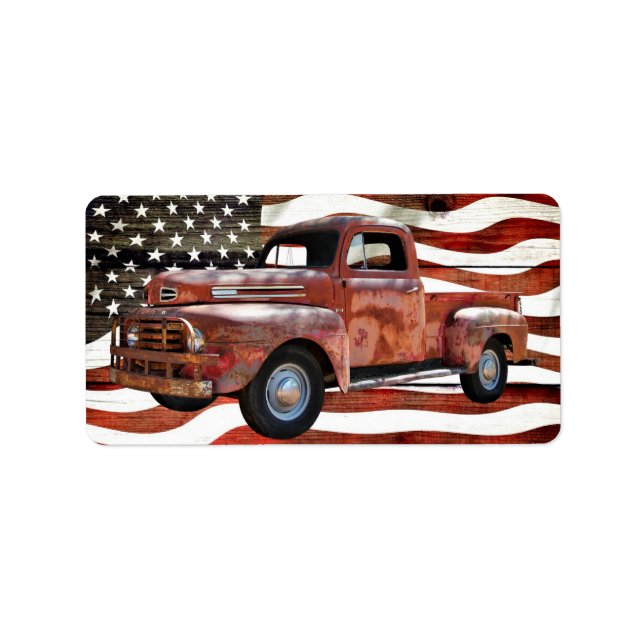 Vintage Red Truck American Flag Label (Front)