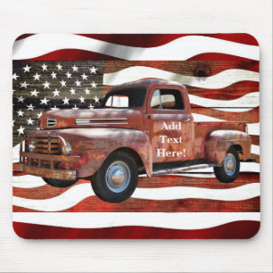 Vintage Red Truck American Flag Mouse Mat