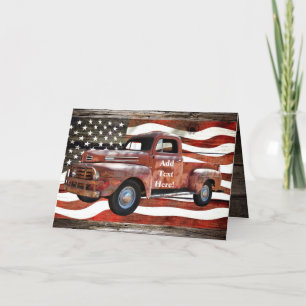 Vintage Red Truck American Flag Thank You Card