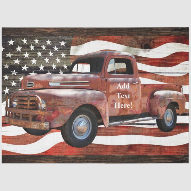Vintage Red Truck American Flag Tissue Paper (Front)