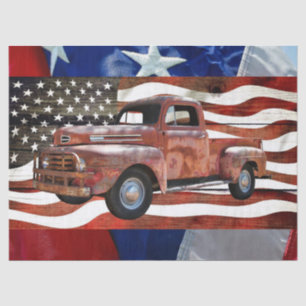 Vintage Red Truck American Flag Tissue Paper