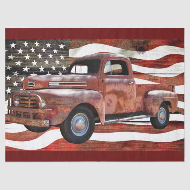 Vintage Red Truck American Flag Tissue Paper (Front)