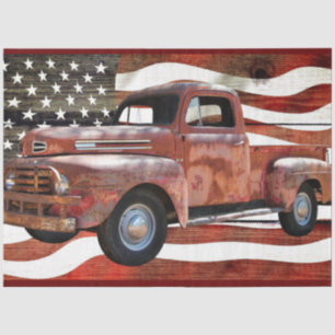 Vintage Red Truck American Flag Tissue Paper