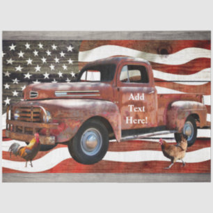 Vintage Red Truck American Flag Tissue Paper