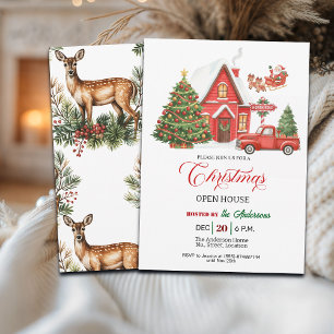 Vintage Red Truck and House Christmas Open House Invitation