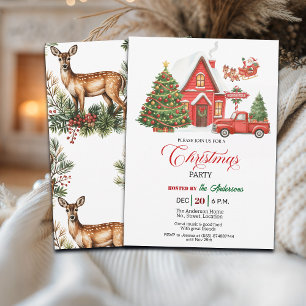 Vintage Red Truck and House Christmas Party Invitation