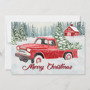 Vintage Red Truck Bringing Christmas Cheer in the Magnetic Invitation