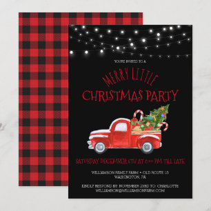Vintage Red Truck & Buffalo Plaid Christmas Party Invitation