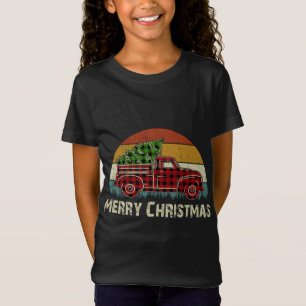 Vintage Red Truck Buffalo Plaid With Merry Christm T-Shirt