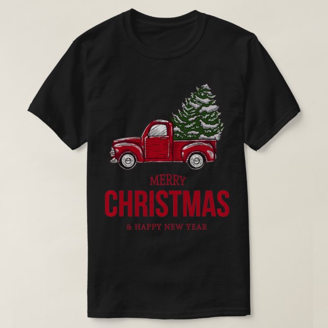 vintage red truck carrying Xmas Tree Pullover  (Design Front)