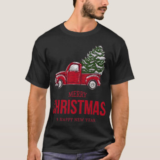 vintage red truck carrying Xmas Tree Pullover