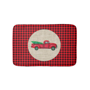 Vintage Red Truck Christmas Bath Mat