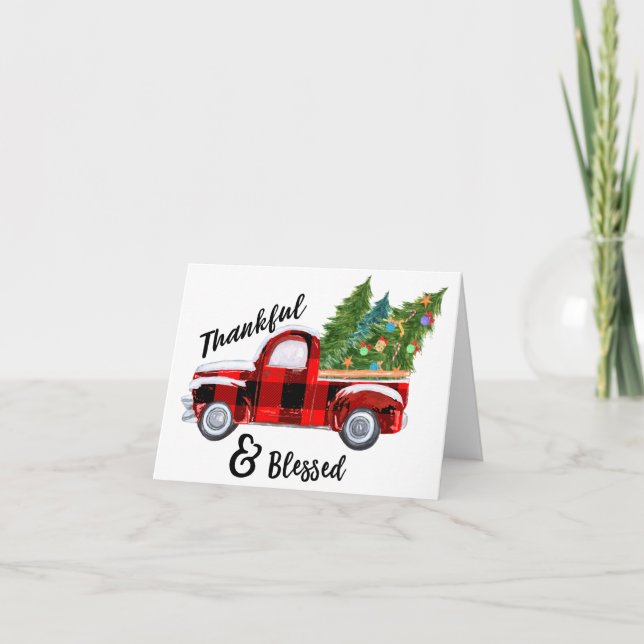 Vintage Red Truck Christmas Card (Front)