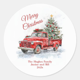 Vintage Red Truck Christmas Classic Round Sticker