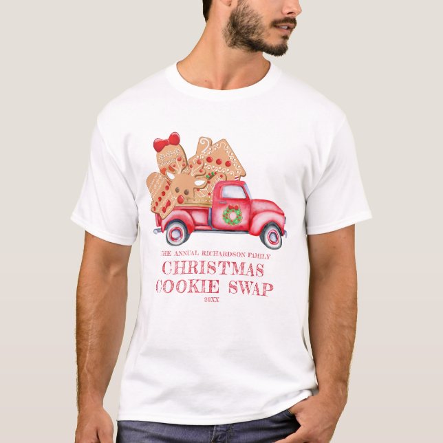 Vintage Red Truck Christmas Cookie Swap T-Shirt (Front)