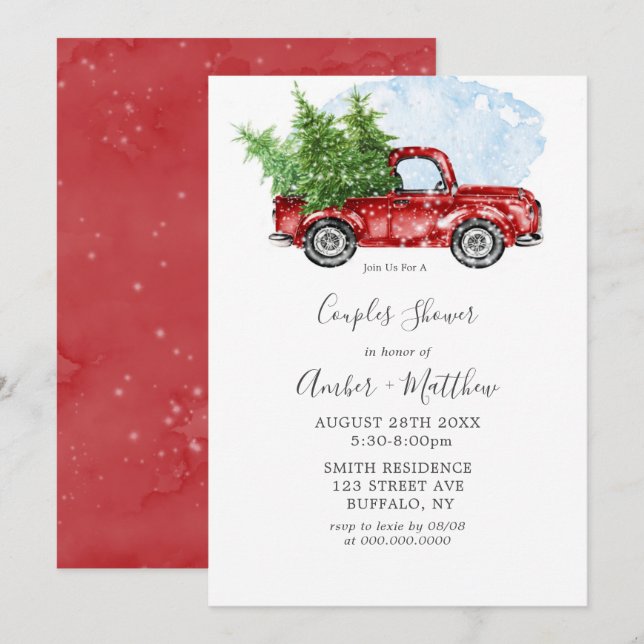 Vintage Red Truck Christmas Couple Shower Invites  (Front/Back)