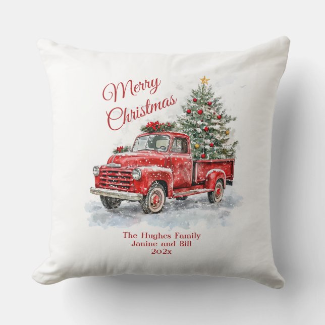 Vintage Red Truck Christmas Cushion (Front)