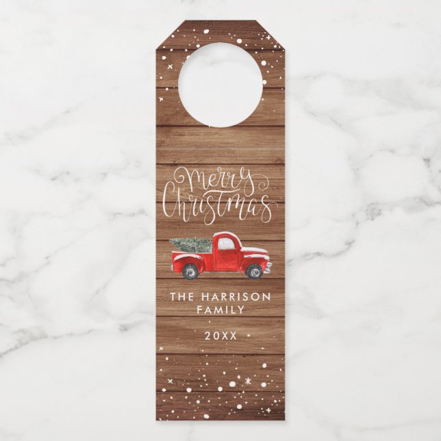 Vintage Red Truck Christmas | Farmhouse Bottle Tag (Front)