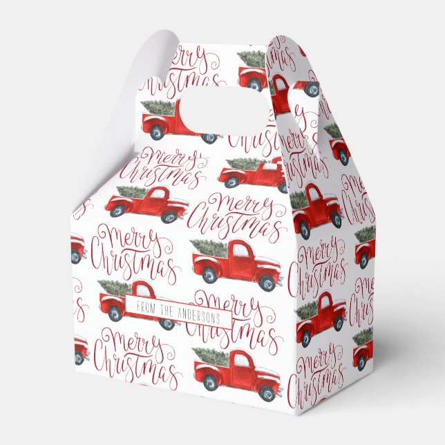 Vintage Red Truck Christmas Favour Gift Box (Front Side)
