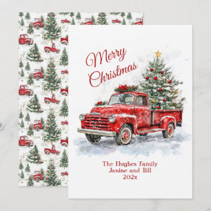 Vintage Red Truck Christmas Flat Holiday Card