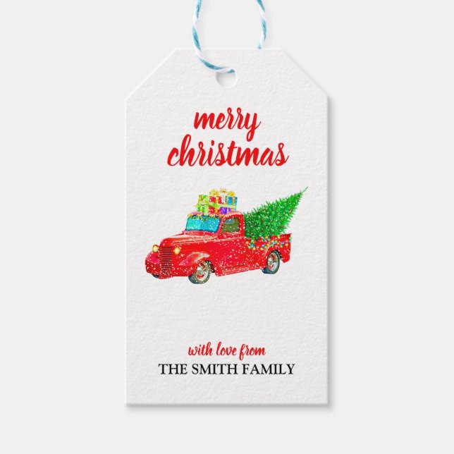 Vintage Red Truck Christmas Gift Tags (Front)