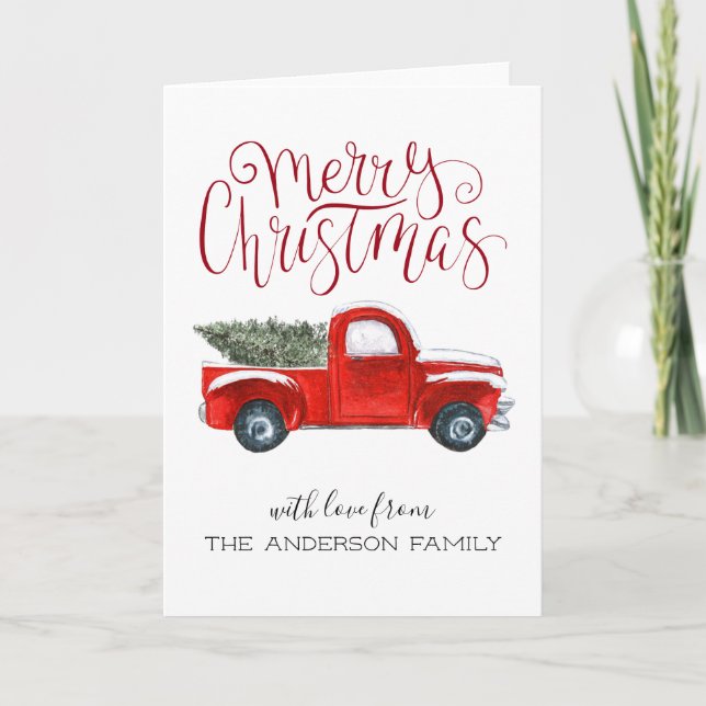 Vintage Red Truck Christmas Greeting Card (Front)