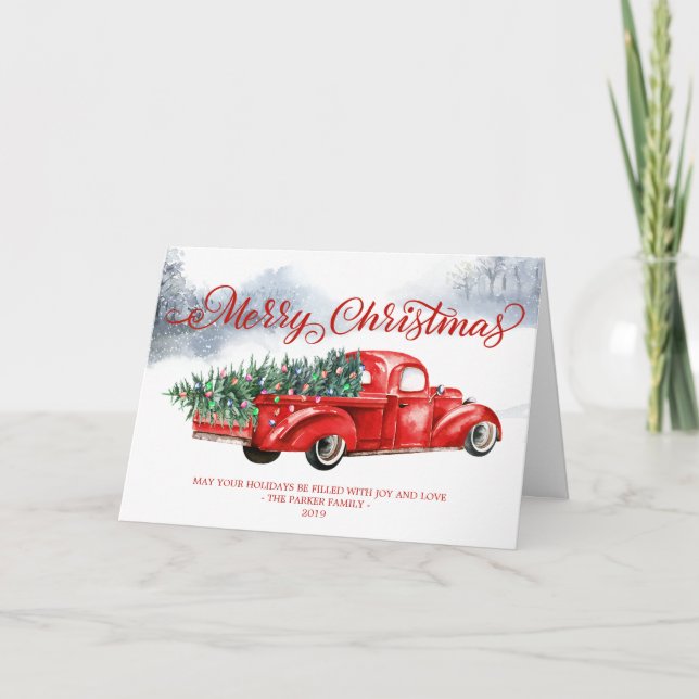 Vintage Red Truck Christmas Greeting Folded Card (Front)