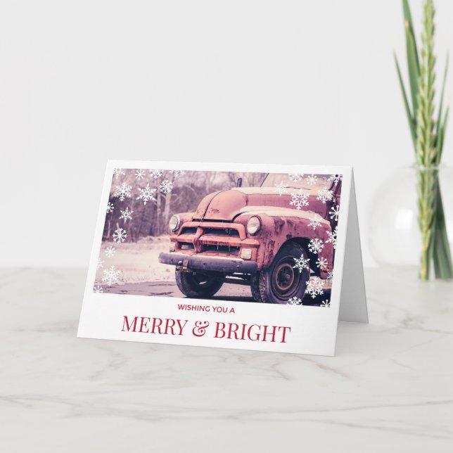 Vintage Red Truck Christmas Holiday Card (Front)