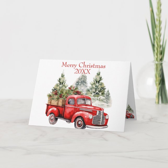 Vintage Red Truck Christmas Holiday Card (Front)