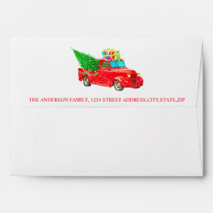 Vintage Red Truck Christmas Holiday Mailing Envelope