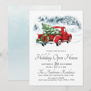 Vintage Red Truck Christmas Holiday Open House Invitation