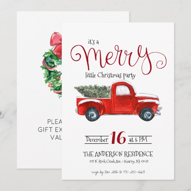 Vintage Red Truck Christmas Invitation (Front/Back)