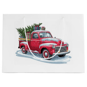 Vintage Red Truck Christmas  Large Gift Bag