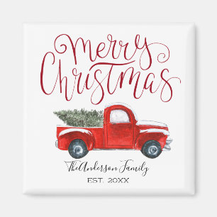 Vintage Red Truck Christmas Magnet