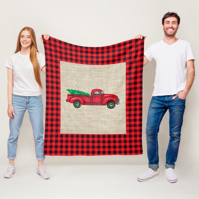 Vintage Red Truck Christmas Medium Fleece Blanket (In Situ)