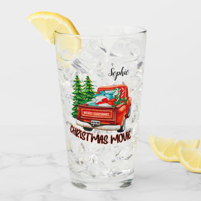 Vintage Red Truck Christmas Movie Glass (Front Ice)