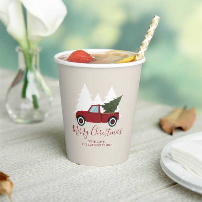 Vintage Red Truck Christmas Paper Cups (Insitu)